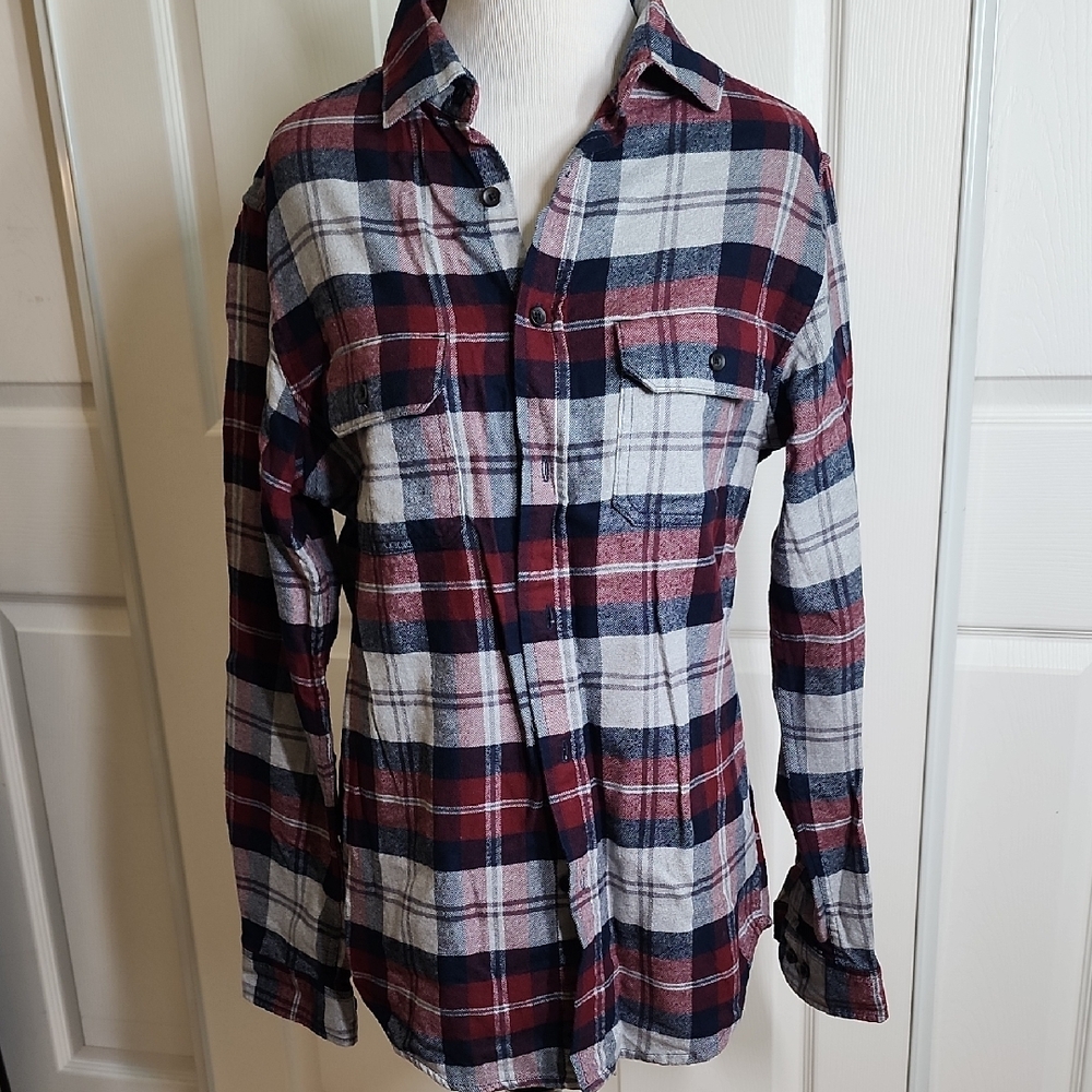 Men's Plaid Shirt - Red, Blue, and White